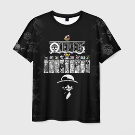 Мужская футболка 3D с принтом Пираты Соломенной Шляпы One Piece в Новосибирске, 100% полиэфир | прямой крой, круглый вырез горловины, длина до линии бедер | anime | manga | one piece | аниме | большой куш | ван пис | весёлый роджер | вон пис | король пиратов | логотип | манга | монки д. луффи | мугивары | перекрещённый костями | пират | пиратский флаг