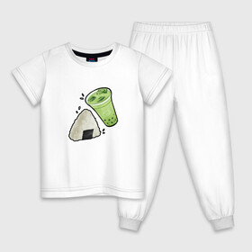Детская пижама хлопок с принтом Коктейль и онигири в Новосибирске, 100% хлопок |  брюки и футболка прямого кроя, без карманов, на брюках мягкая резинка на поясе и по низу штанин
 | еда | лёд | лето | эстетика | япония