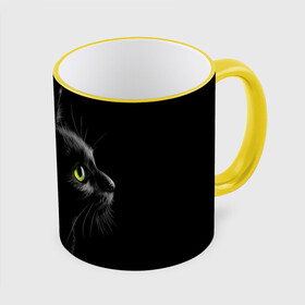 Кружка с полной запечаткой с принтом Черный кот в Новосибирске, керамика | ёмкость 330 мл | Тематика изображения на принте: взгляд | глаза | киса | киска | кот | котик | котяра | профиль | пушистый | усы