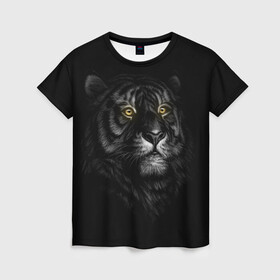 Женская футболка 3D с принтом Тигр в Новосибирске, 100% полиэфир ( синтетическое хлопкоподобное полотно) | прямой крой, круглый вырез горловины, длина до линии бедер | взгляд | глаза | киса | киска | кот | котик | котяра | профиль | пушистый | тигр | усы
