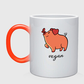 Кружка хамелеон с принтом Pig Vegan в Новосибирске, керамика | меняет цвет при нагревании, емкость 330 мл | Тематика изображения на принте: green | greenpaece | nature | sport | vegan | yoga | веган | вегетарианец | гринпис | еда | животные | жизнь | здоровье | зеленый | йога | мир | овощи | пища | планета | природа | растение | свинья | спорт | тело | фрукты