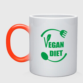 Кружка хамелеон с принтом Vegan Diet в Новосибирске, керамика | меняет цвет при нагревании, емкость 330 мл | green | greenpaece | nature | sport | vegan | yoga | веган | вегетарианец | гринпис | диета | еда | животные | жизнь | здоровье | зеленый | йога | мир | овощи | пища | планета | природа | растение | спорт | тело | фрукты