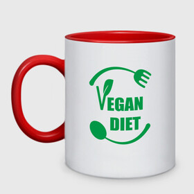 Кружка двухцветная с принтом Vegan Diet в Новосибирске, керамика | объем — 330 мл, диаметр — 80 мм. Цветная ручка и кайма сверху, в некоторых цветах — вся внутренняя часть | green | greenpaece | nature | sport | vegan | yoga | веган | вегетарианец | гринпис | диета | еда | животные | жизнь | здоровье | зеленый | йога | мир | овощи | пища | планета | природа | растение | спорт | тело | фрукты