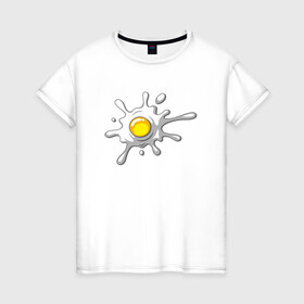 Женская футболка хлопок с принтом яичница глазунья в Новосибирске, 100% хлопок | прямой крой, круглый вырез горловины, длина до линии бедер, слегка спущенное плечо | Тематика изображения на принте: глазунья | еда | желток | завтрак | яичница