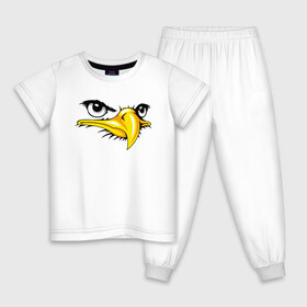 Детская пижама хлопок с принтом Орёл  в Новосибирске, 100% хлопок |  брюки и футболка прямого кроя, без карманов, на брюках мягкая резинка на поясе и по низу штанин
 | Тематика изображения на принте: eagle | орел | орленок | орлиный взгляд | птица | птичка | хищная птица