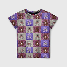 Детская футболка 3D с принтом Медведи на ковре в Новосибирске, 100% гипоаллергенный полиэфир | прямой крой, круглый вырез горловины, длина до линии бедер, чуть спущенное плечо, ткань немного тянется | Тематика изображения на принте: игрушки | ковёр | медведи | медвежата | мех | плюш