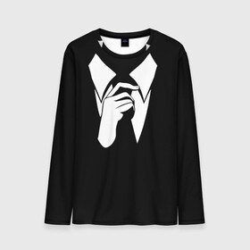 Мужской лонгслив 3D с принтом Смокинг | Поправляю галстук в Новосибирске, 100% полиэстер | длинные рукава, круглый вырез горловины, полуприлегающий силуэт | анонимус. | галстук | люди в чёрном | минимализм | рубашка | строгость