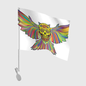 Флаг для автомобиля с принтом Радужный череп - День мёртвых в Новосибирске, 100% полиэстер | Размер: 30*21 см | bones | color | rainbow | skull | кости | радуга | цвет | череп