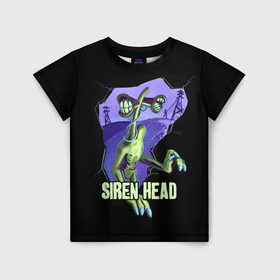 Детская футболка 3D с принтом СИРЕНОГОЛОВЫЙ  SIREN HEAD в Новосибирске, 100% гипоаллергенный полиэфир | прямой крой, круглый вырез горловины, длина до линии бедер, чуть спущенное плечо, ткань немного тянется | siren head | игра | монстр | сиреноголовый | существо | хоррор