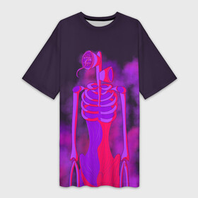 Платье-футболка 3D с принтом СИРЕНОГОЛОВЫЙ НЕОН в Новосибирске,  |  | neon | siren head | игра | монстр | неон | сиреноголовый | существо | хоррор