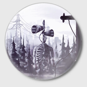 Значок с принтом СИРЕНОГОЛОВЫЙ В ГОРОДЕ в Новосибирске,  металл | круглая форма, металлическая застежка в виде булавки | siren head | игра | монстр | сиреноголовый | существо | хоррор