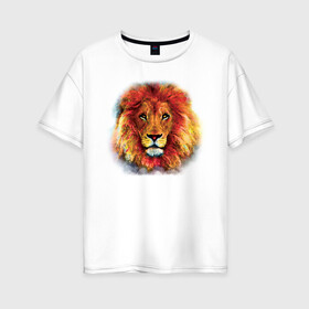 Женская футболка хлопок Oversize с принтом Лев акварельный в Новосибирске, 100% хлопок | свободный крой, круглый ворот, спущенный рукав, длина до линии бедер
 | animal | lion | watercolor | акварель | дикий | животное | зверь | кошка | лев