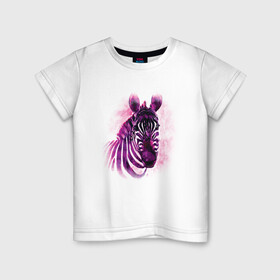 Детская футболка хлопок с принтом Зебра акварель в Новосибирске, 100% хлопок | круглый вырез горловины, полуприлегающий силуэт, длина до линии бедер | africa | animal | watercolor | zebra | акварель | африка | дикий | животное | зверь | зебра