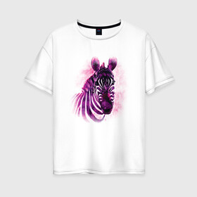 Женская футболка хлопок Oversize с принтом Зебра акварель в Новосибирске, 100% хлопок | свободный крой, круглый ворот, спущенный рукав, длина до линии бедер
 | africa | animal | watercolor | zebra | акварель | африка | дикий | животное | зверь | зебра