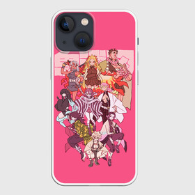 Чехол для iPhone 13 mini с принтом Slayers on pink в Новосибирске,  |  | anime | kimetsu no yaiba | аниме | анимэ | клинок рассекающий демонов