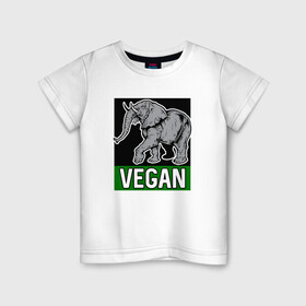 Детская футболка хлопок с принтом Vegan Elephant в Новосибирске, 100% хлопок | круглый вырез горловины, полуприлегающий силуэт, длина до линии бедер | Тематика изображения на принте: elephant | green | greenpaece | nature | sport | vegan | yoga | веган | вегетарианец | гринпис | еда | животные | жизнь | здоровье | зеленый | йога | мир | овощи | пища | планета | природа | растение | слон | спорт | тело | фрукты