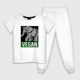 Детская пижама хлопок с принтом Vegan Elephant в Новосибирске, 100% хлопок |  брюки и футболка прямого кроя, без карманов, на брюках мягкая резинка на поясе и по низу штанин
 | Тематика изображения на принте: elephant | green | greenpaece | nature | sport | vegan | yoga | веган | вегетарианец | гринпис | еда | животные | жизнь | здоровье | зеленый | йога | мир | овощи | пища | планета | природа | растение | слон | спорт | тело | фрукты