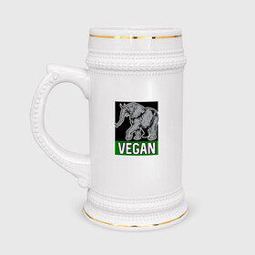 Кружка пивная с принтом Vegan Elephant в Новосибирске,  керамика (Материал выдерживает высокую температуру, стоит избегать резкого перепада температур) |  объем 630 мл | Тематика изображения на принте: elephant | green | greenpaece | nature | sport | vegan | yoga | веган | вегетарианец | гринпис | еда | животные | жизнь | здоровье | зеленый | йога | мир | овощи | пища | планета | природа | растение | слон | спорт | тело | фрукты