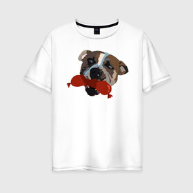 Женская футболка хлопок Oversize с принтом Амстафф в Новосибирске, 100% хлопок | свободный крой, круглый ворот, спущенный рукав, длина до линии бедер
 | amstaff | американский стаффордширский терьер | амстафф | аст | собака | сосиска | стафф | стаффорд