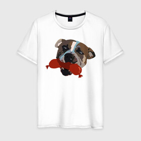 Мужская футболка хлопок с принтом Амстафф в Новосибирске, 100% хлопок | прямой крой, круглый вырез горловины, длина до линии бедер, слегка спущенное плечо. | amstaff | американский стаффордширский терьер | амстафф | аст | собака | сосиска | стафф | стаффорд