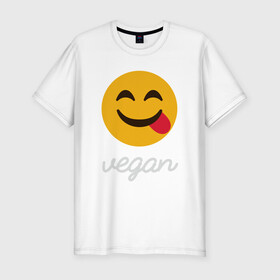 Мужская футболка хлопок Slim с принтом Vegan Smile в Новосибирске, 92% хлопок, 8% лайкра | приталенный силуэт, круглый вырез ворота, длина до линии бедра, короткий рукав | Тематика изображения на принте: green | greenpaece | nature | sport | vegan | yoga | веган | вегетарианец | гринпис | еда | животные | жизнь | здоровье | зеленый | йога | мир | овощи | пища | планета | природа | растение | спорт | тело | улыбка | фрукты