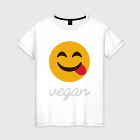 Женская футболка хлопок с принтом Vegan Smile в Новосибирске, 100% хлопок | прямой крой, круглый вырез горловины, длина до линии бедер, слегка спущенное плечо | Тематика изображения на принте: green | greenpaece | nature | sport | vegan | yoga | веган | вегетарианец | гринпис | еда | животные | жизнь | здоровье | зеленый | йога | мир | овощи | пища | планета | природа | растение | спорт | тело | улыбка | фрукты