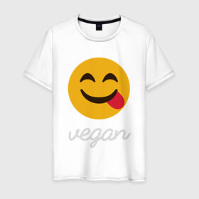 Мужская футболка хлопок с принтом Vegan Smile в Новосибирске, 100% хлопок | прямой крой, круглый вырез горловины, длина до линии бедер, слегка спущенное плечо. | green | greenpaece | nature | sport | vegan | yoga | веган | вегетарианец | гринпис | еда | животные | жизнь | здоровье | зеленый | йога | мир | овощи | пища | планета | природа | растение | спорт | тело | улыбка | фрукты