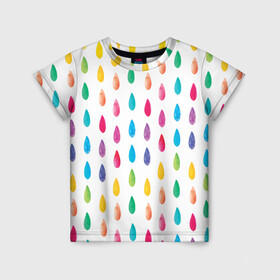 Детская футболка 3D с принтом Акварельные капли в Новосибирске, 100% гипоаллергенный полиэфир | прямой крой, круглый вырез горловины, длина до линии бедер, чуть спущенное плечо, ткань немного тянется | artist | coloful | colored | draw | drops | rain | rainbow | watercolor | акварель | дождь | капли | радужный | художник