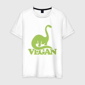 Мужская футболка хлопок с принтом Dino Vegan в Новосибирске, 100% хлопок | прямой крой, круглый вырез горловины, длина до линии бедер, слегка спущенное плечо. | green | greenpaece | nature | sport | vegan | yoga | веган | вегетарианец | гринпис | динозавр | еда | животные | жизнь | здоровье | зеленый | йога | мир | овощи | пища | планета | природа | растение | спорт | тело | фрукты