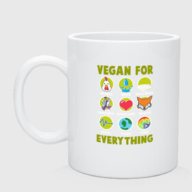 Кружка керамическая с принтом Vegan For Everything в Новосибирске, керамика | объем — 330 мл, диаметр — 80 мм. Принт наносится на бока кружки, можно сделать два разных изображения | Тематика изображения на принте: green | greenpaece | nature | sport | vegan | yoga | веган | вегетарианец | гринпис | еда | животные | жизнь | здоровье | зеленый | йога | мир | овощи | пища | планета | природа | растение | спорт | тело | фрукты