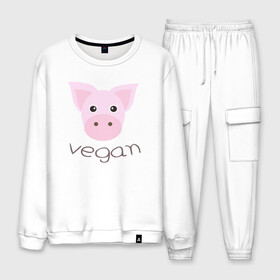 Мужской костюм хлопок с принтом Pig Vegan в Новосибирске, 100% хлопок | на свитшоте круглая горловина, мягкая резинка по низу. Брюки заужены к низу, на них два вида карманов: два “обычных” по бокам и два объемных, с клапанами, расположенные ниже линии бедра. Брюки с мягкой трикотажной резинкой на поясе и по низу штанин. В поясе для дополнительного комфорта — широкие завязки | green | greenpaece | nature | pig | sport | vegan | yoga | веган | вегетарианец | гринпис | еда | животные | жизнь | здоровье | зеленый | йога | мир | овощи | пища | планета | природа | растение | свинья | спорт | тело | фрукты