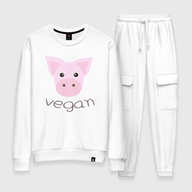 Женский костюм хлопок с принтом Pig Vegan в Новосибирске, 100% хлопок | на свитшоте круглая горловина, мягкая резинка по низу. Брюки заужены к низу, на них два вида карманов: два 