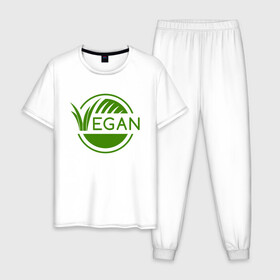 Мужская пижама хлопок с принтом Vegan Style в Новосибирске, 100% хлопок | брюки и футболка прямого кроя, без карманов, на брюках мягкая резинка на поясе и по низу штанин
 | Тематика изображения на принте: green | greenpaece | nature | sport | vegan | yoga | веган | вегетарианец | гринпис | еда | животные | жизнь | здоровье | зеленый | йога | мир | овощи | пища | планета | природа | растение | спорт | тело | фрукты