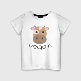 Детская футболка хлопок с принтом Vegan Cow в Новосибирске, 100% хлопок | круглый вырез горловины, полуприлегающий силуэт, длина до линии бедер | cow | green | greenpaece | nature | sport | vegan | yoga | веган | вегетарианец | гринпис | еда | животные | жизнь | здоровье | зеленый | йога | корова | мир | овощи | пища | планета | природа | растение | спорт | тело | фрукты