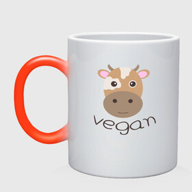 Кружка хамелеон с принтом Vegan Cow в Новосибирске, керамика | меняет цвет при нагревании, емкость 330 мл | cow | green | greenpaece | nature | sport | vegan | yoga | веган | вегетарианец | гринпис | еда | животные | жизнь | здоровье | зеленый | йога | корова | мир | овощи | пища | планета | природа | растение | спорт | тело | фрукты