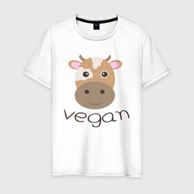 Мужская футболка хлопок с принтом Vegan Cow в Новосибирске, 100% хлопок | прямой крой, круглый вырез горловины, длина до линии бедер, слегка спущенное плечо. | cow | green | greenpaece | nature | sport | vegan | yoga | веган | вегетарианец | гринпис | еда | животные | жизнь | здоровье | зеленый | йога | корова | мир | овощи | пища | планета | природа | растение | спорт | тело | фрукты