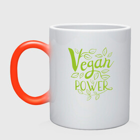 Кружка хамелеон с принтом Vegan Power в Новосибирске, керамика | меняет цвет при нагревании, емкость 330 мл | green | greenpaece | nature | sport | vegan | yoga | веган | вегетарианец | гринпис | еда | животные | жизнь | здоровье | зеленый | йога | мир | овощи | пища | планета | природа | растение | спорт | тело | фрукты