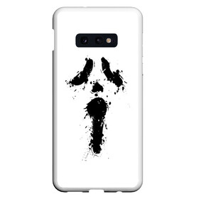 Чехол для Samsung S10E с принтом Крик - Ghost Face в Новосибирске, Силикон | Область печати: задняя сторона чехла, без боковых панелей | Тематика изображения на принте: chill kill | dbd | ghost face | horror | scary movie | scream | scream mask | wasup | wazap | wazup | whats up | вазап | васап | краска | крик | маска крика | очень страшное кино | призрачное лицо | пятна | страшное кино | телефон | триллер | ужа