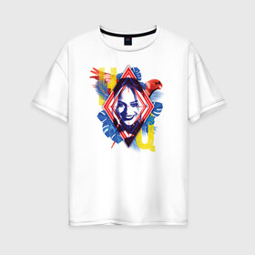 Женская футболка хлопок Oversize с принтом Harley Quinn в Новосибирске, 100% хлопок | свободный крой, круглый ворот, спущенный рукав, длина до линии бедер
 | dc | harley quinn | squad | suicide squad | vdkarsvet | миссия навылет | отряд | харли квинн