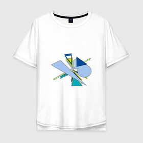 Мужская футболка хлопок Oversize с принтом Динамическая абстракция в Новосибирске, 100% хлопок | свободный крой, круглый ворот, “спинка” длиннее передней части | Тематика изображения на принте: абстракция | бирюзовые | голубые | динамика | динамическая абстракция | фигуры
