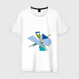 Мужская футболка хлопок с принтом Динамическая абстракция в Новосибирске, 100% хлопок | прямой крой, круглый вырез горловины, длина до линии бедер, слегка спущенное плечо. | Тематика изображения на принте: абстракция | бирюзовые | голубые | динамика | динамическая абстракция | фигуры