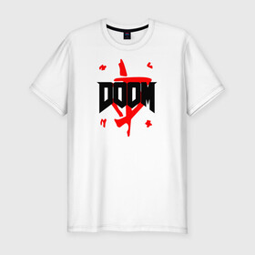 Мужская футболка хлопок Slim с принтом DOOM (2 ЛОГО) в Новосибирске, 92% хлопок, 8% лайкра | приталенный силуэт, круглый вырез ворота, длина до линии бедра, короткий рукав | doom | doom eternal | doom monster | eternal | дум | дуум