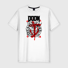 Мужская футболка хлопок Slim с принтом DOOM (МОНСТР) в Новосибирске, 92% хлопок, 8% лайкра | приталенный силуэт, круглый вырез ворота, длина до линии бедра, короткий рукав | doom | doom eternal | doom monster | eternal | дум | дуум