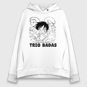 Женское худи Oversize хлопок с принтом TRIO BADAS One Piece в Новосибирске, френч-терри — 70% хлопок, 30% полиэстер. Мягкий теплый начес внутри —100% хлопок | боковые карманы, эластичные манжеты и нижняя кромка, капюшон на магнитной кнопке | Тематика изображения на принте: anime | manga | monkey d. luffy | one piece | vinsmoke sanji | zoro roronoa | аниме | большой куш | ван пис | винсмок санджи | вон пис | король пиратов | луфи | луффи | манга | манки д. луффи | пират | ророноа зоро | соломенная шляпа