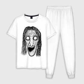 Мужская пижама хлопок с принтом Растрепанное лицо в Новосибирске, 100% хлопок | брюки и футболка прямого кроя, без карманов, на брюках мягкая резинка на поясе и по низу штанин
 | dead | ghost | halloween | horror | suspense | vampire | witch | zombie