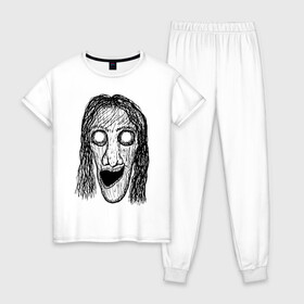 Женская пижама хлопок с принтом Растрепанное лицо в Новосибирске, 100% хлопок | брюки и футболка прямого кроя, без карманов, на брюках мягкая резинка на поясе и по низу штанин | dead | ghost | halloween | horror | suspense | vampire | witch | zombie