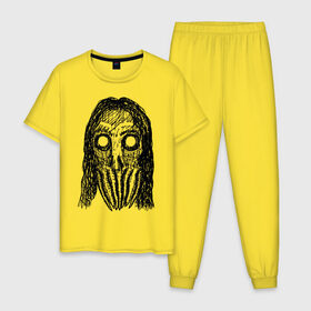 Мужская пижама хлопок с принтом Череп с волосами и щупальцами в Новосибирске, 100% хлопок | брюки и футболка прямого кроя, без карманов, на брюках мягкая резинка на поясе и по низу штанин
 | dead | halloween | horror | lovecraft | skull | suspense | witch | zombie
