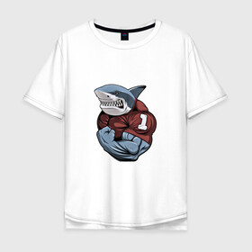 Мужская футболка хлопок Oversize с принтом Акула в Новосибирске, 100% хлопок | свободный крой, круглый ворот, “спинка” длиннее передней части | акула | бодибилдер | зубы | морской | первое место | первый | рыба | хищник
