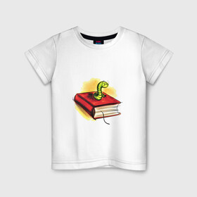 Детская футболка хлопок с принтом Книжный червь в Новосибирске, 100% хлопок | круглый вырез горловины, полуприлегающий силуэт, длина до линии бедер | бумага | книга | книжный червь | обложка | червь | червяк