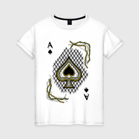 Женская футболка хлопок с принтом Туз пик в Новосибирске, 100% хлопок | прямой крой, круглый вырез горловины, длина до линии бедер, слегка спущенное плечо | графика | карты | колючая проволока | пики | покер | туз | чёрный